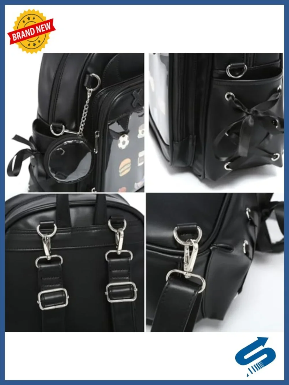 PU Leather Ita Backpack Crossbody Purse with Clear Window for Pins